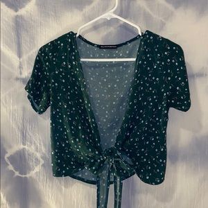 Brandy Melville dark green floral wrap top
